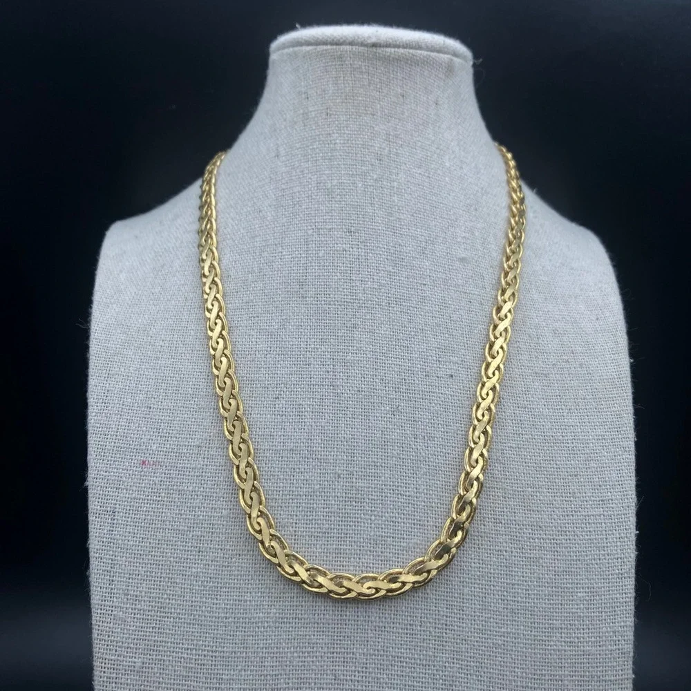 Vintage Braided Chain Necklace Gold Tone Chunky Layering 17in
